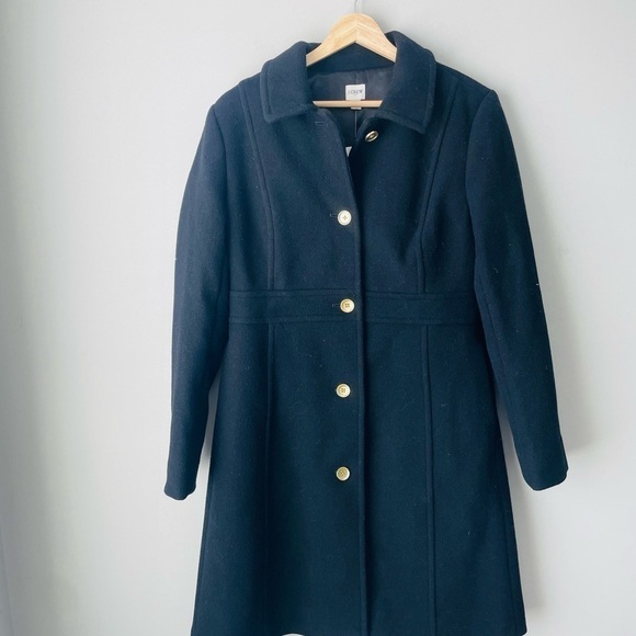 J. Crew Black and Gold Pea Coat with Notched Lapel - Picture 1 of 8